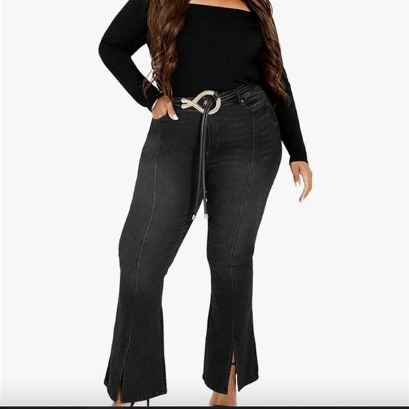 AVEOLOGY Women's Ebony High Rise Flare Black JEANS Size: 14 - Picture 2 of 7